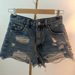 Mid-Rise Distressed Denim Shorts